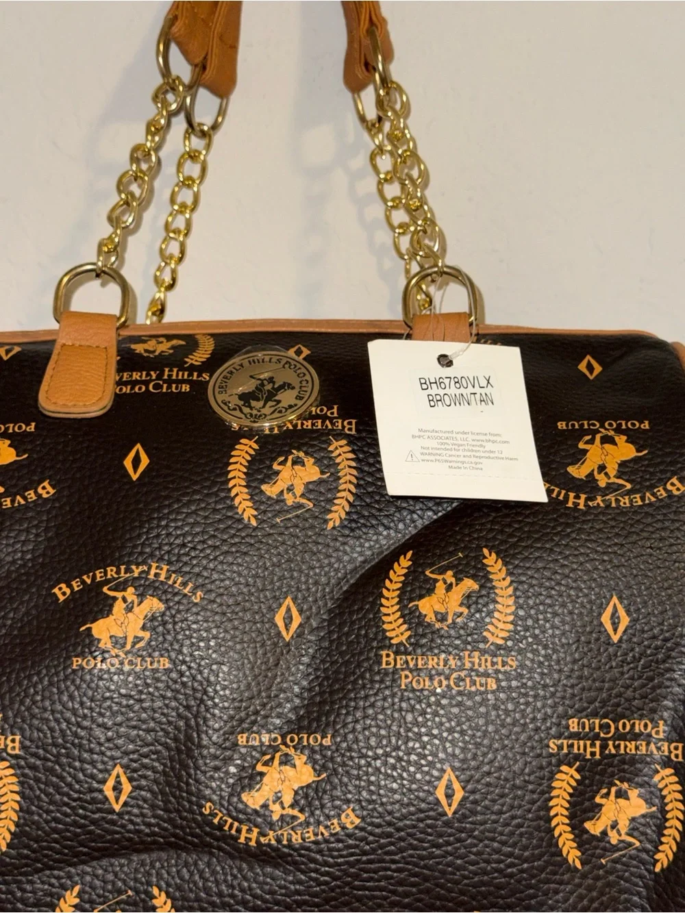 NWT Beverly Hills Polo Club Brown Monogram Satchel Crossbody Handbag